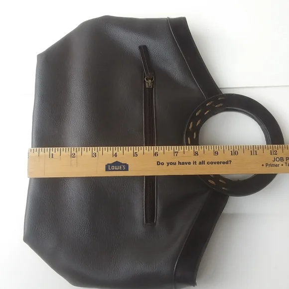 Vintage Liz Claiborne Crazy Horse Round Handle Faux Leather Bag, Dark Brown - Picture 13 of 15